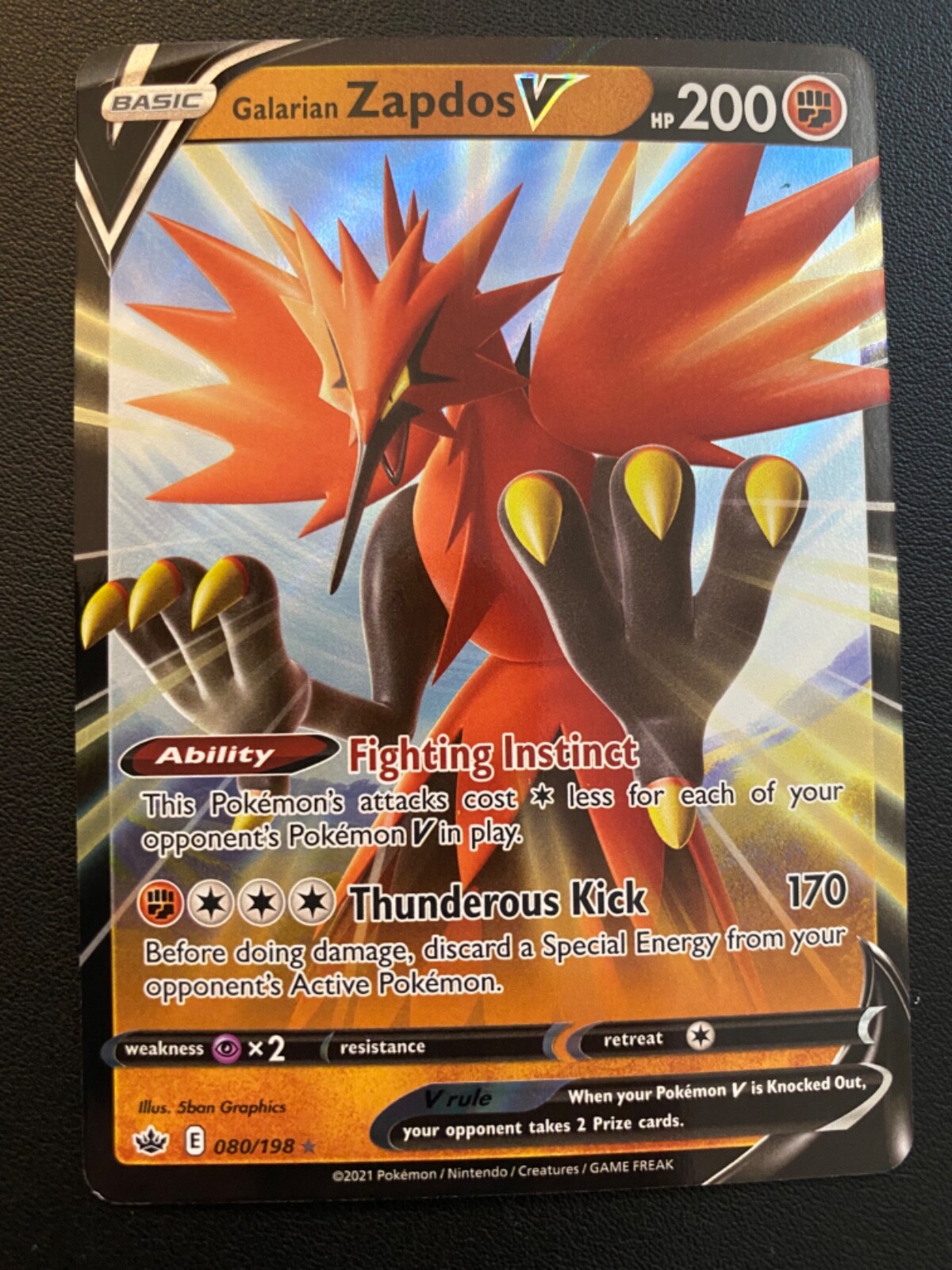 POKEMON TCG GALARIAN ZAPDOS V 80/198 CHILLING REIGN ULTRA RARE!!
