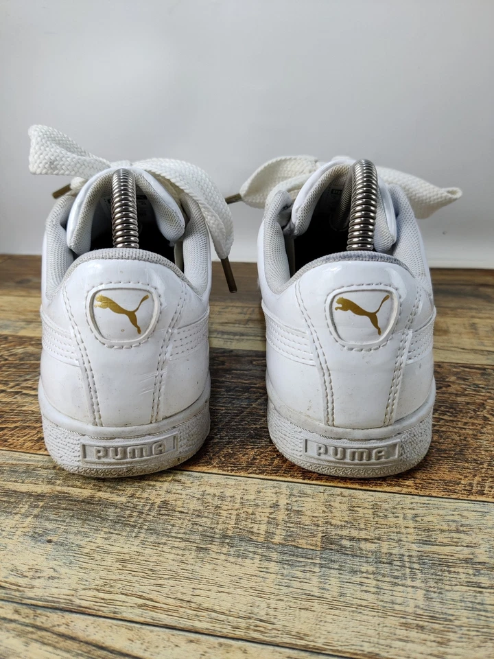 WOMENS PUMA BASKET HEART PATENT WHITE UK 4 EU 37 WIDE LACE UP TRAINERS SNEAKERS - Image 4 of 4