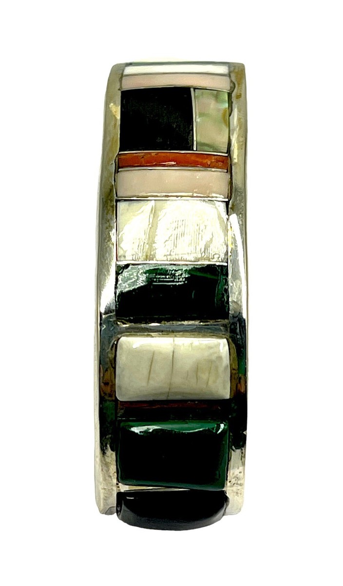 ARTISAN ALVIN YELLOWHORSE NAVAJO STERLING MULTI-COLOR INLAY STONE