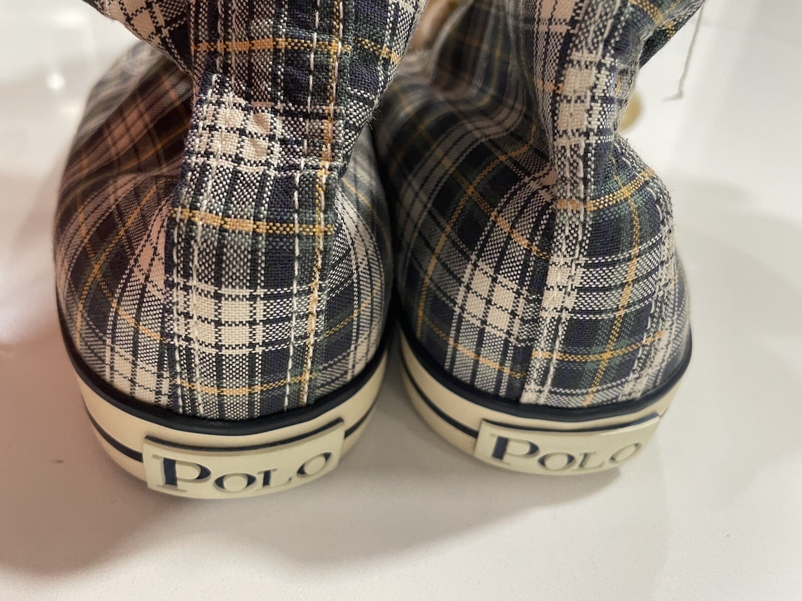 PONY Scarpe sneakers alte stringate Polo Ralph Lauren uomo tela a quadri taglia 5 SHD