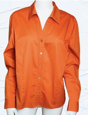 Rebecca Malone Long Sleeve Burnt Orange Button Front Blouse L