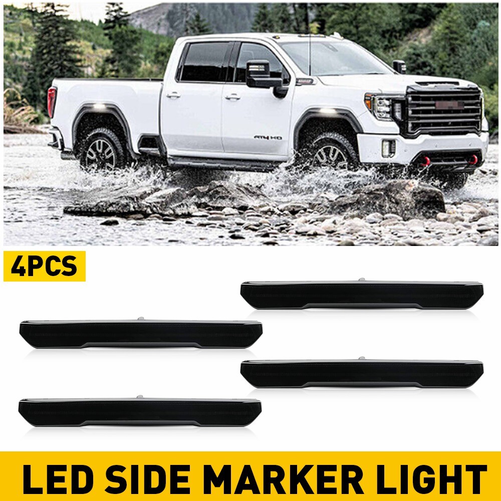 Smoke Lens White LED Side Marker Lights for 20+ GMC Sierra 2500 3500