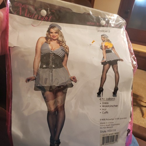 Seven 'til Midnight Jailbird Sexy Inmate Adult Halloween Costume 1X/2X PLUS - Picture 3 of 5