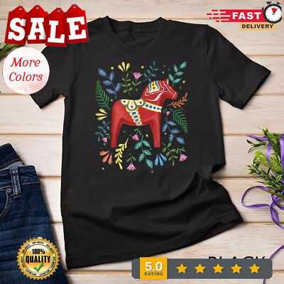 2025/Swedish Dala Horse Folk Art Sweden Flag Dalahelmsoljd Horse Unisex T-shirt