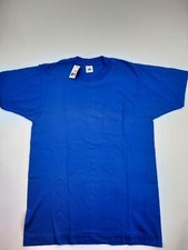 Vintage Fruit Of The Loom Pocket T Shirt Size Medium Blue Made In USA Free Ship