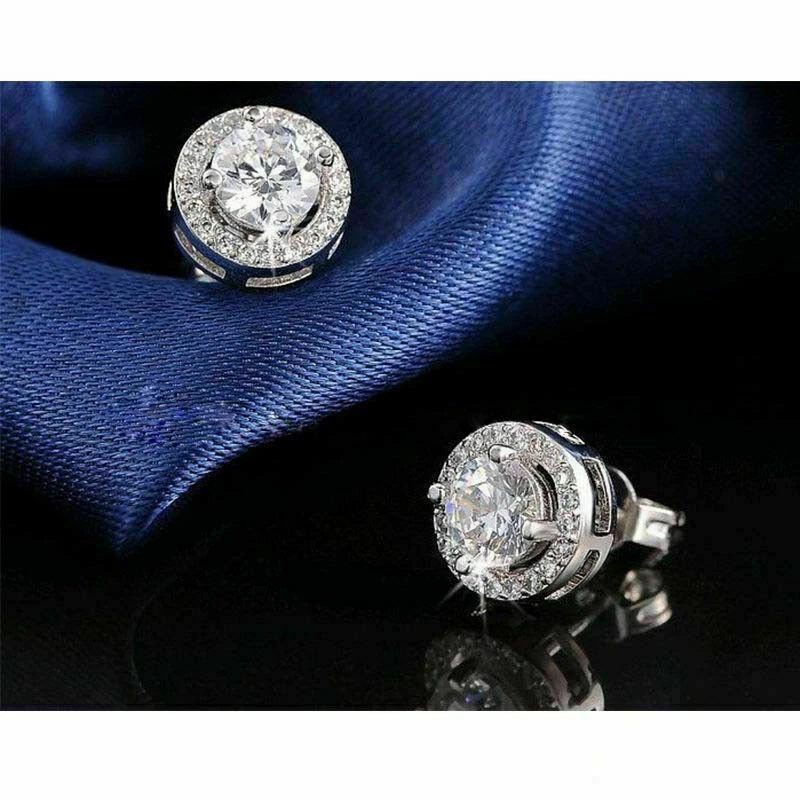 Real 18ct White Gold Plated Crystal Diamond Earring for Men's or boy's Unisex - Image 3 of 4