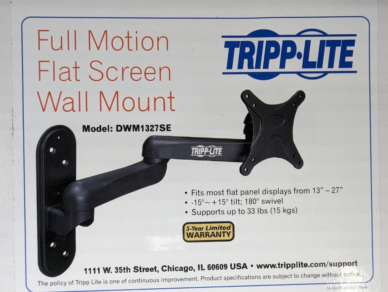 Tripp-Lite DWM1327SE Swivel/Tilt Wall Mount for 13