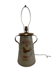 Vintage Tole Dutch Pennsylvania Table Lamp Hand Painted Tin Metal Pot Large