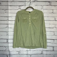 Lauren Ralph Lauren Green Button Blouse Longsleeve S Y2K Preppy Minimal Slim Fit