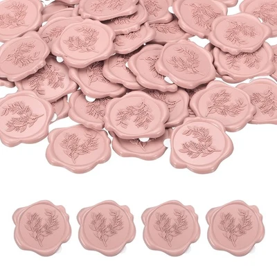 Autocollants sceau cire feuille eucalyptus, 50pcs, gaufré adhésif, rose - Photo 1/4