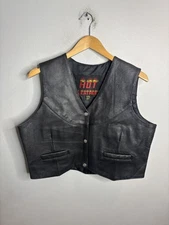 Hot Leathers Vest Mens 2XL Black Genuine Leather Biker Motorcycle Classic XXL