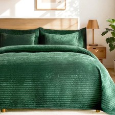 Luxury Velvet Quilt Set Queen Size 3 Pieces  Soft Cozy Oversized Queen, Green