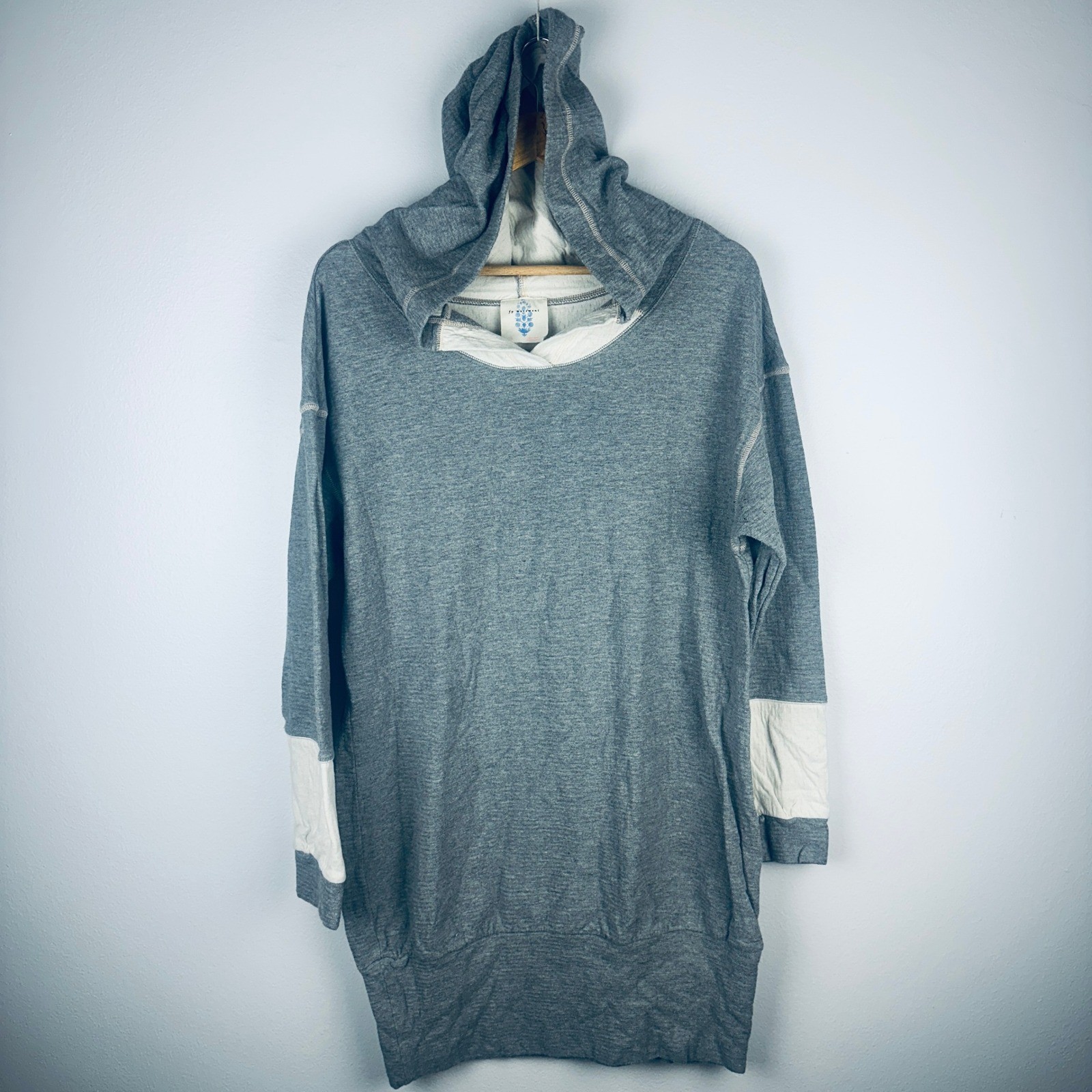 FP Movement Free People Gray Herringbone Tunic Hoodie Sweatshirt Large