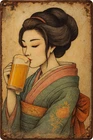 Geisha Drinking Beer Japanese Asian Style Vintage Retro 8x12 Metal Sign
