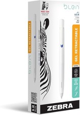 Zebra Pen Retractable Gel Pen White Barrel Medium Point 0.7mm Blue 12 Pk 41420