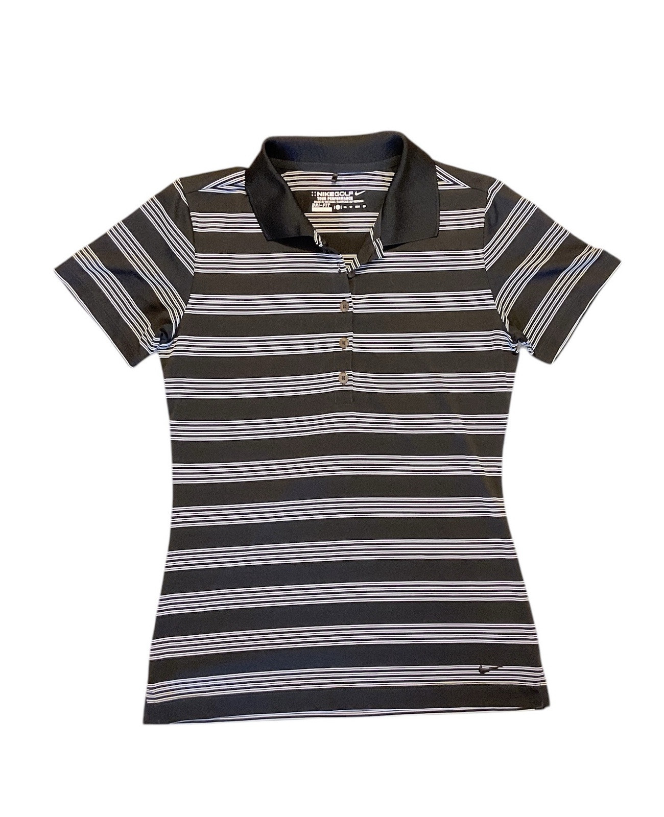 Nike Golf Women’s Dri-Fit Polo, Tour Performance, Black & White Stripe, Size XS