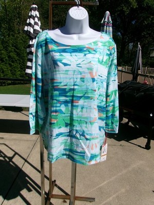 NWT RUBY RD TURQUOISE, GREEN, AQUA PRINT TOP 3X