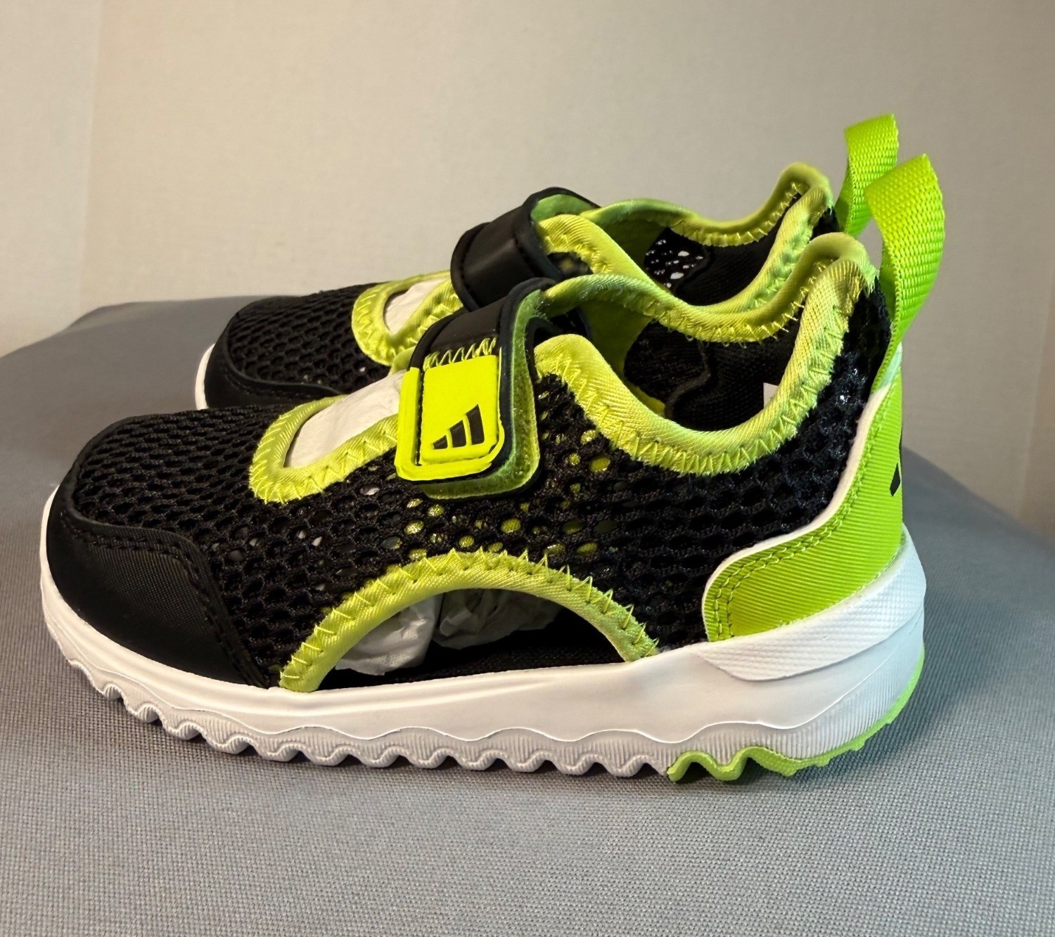 Adidas Kids 8 Summerflex black neon green training shoes NEW Solar Slime white thumbnail 3