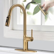 Brushed Gold Kitchen Faucet with Pull Down Sprayer and 3-Function Head