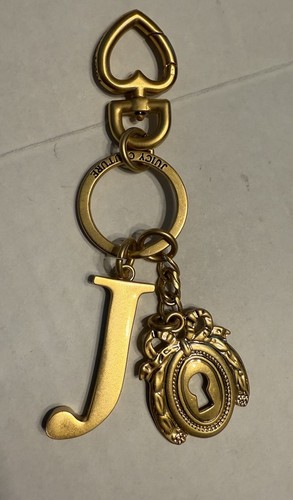 Vtg Juicy Couture Gold Tone Purse Keychain Charm J Letter Lock Keyhole Heart - Picture 2 of 7