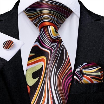 Men's Striped Paisley Necktie Set Pocket Square Cufflinks Dress Suit Accessor