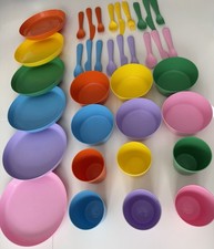 IKEA Baby And Kids Dishes Utensils Huge Lot Of 36pc Plastic Rainbow BRAND NEW 
