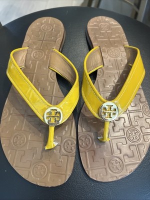 Yellow Patent Leather Thora Flip Flops By Tory Burch size 9