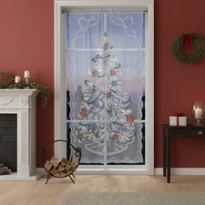 Lighted LED White Lace Christmas Tree Curtain Door Panel Festive Holiday Decor