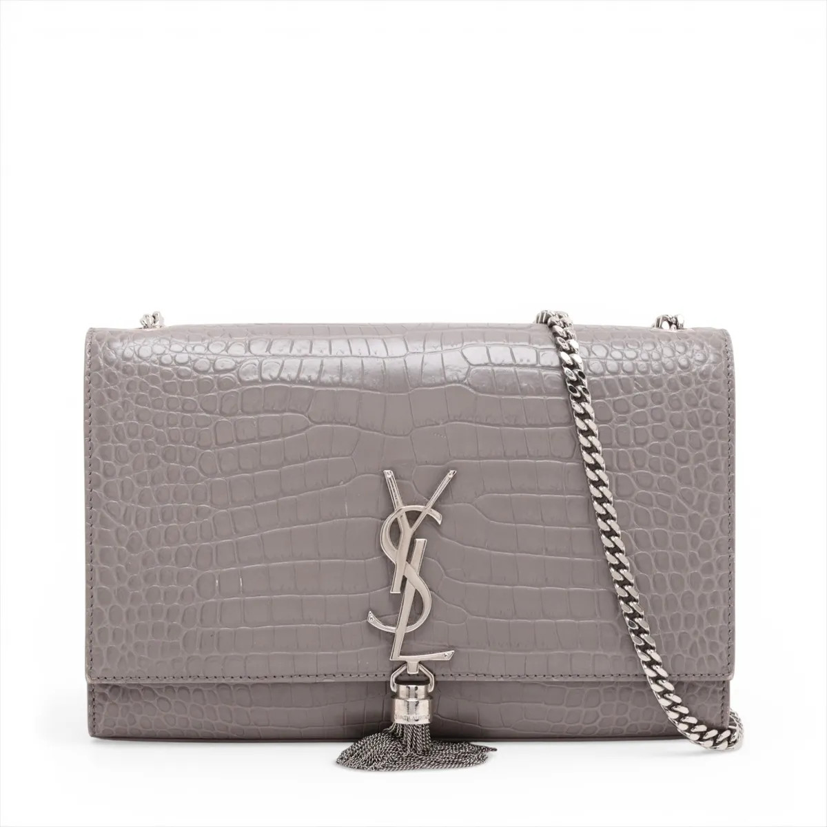 Saint Laurent Paris Classic Kate Mock Croc Chain Shoulder Bag Gray 354119