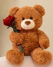 30cm Rosen Teddybär Plüsch –  Geschenk Deko Brauner Bär Mit Rose | Love