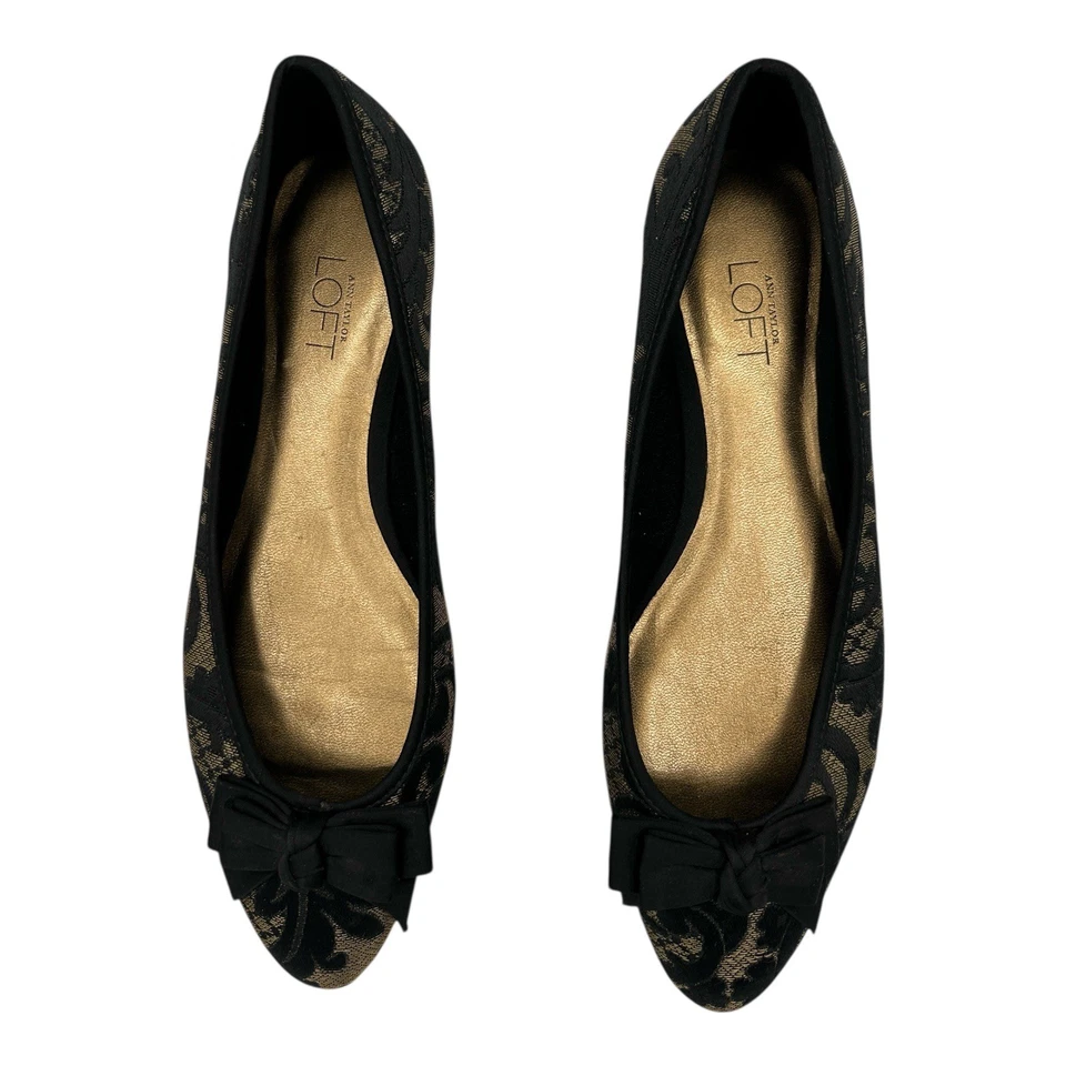 ANN TAYLOR LOFT черное золото кружева бант вкратце носок балетки женский размер 7 М - Изображение 2 из 4