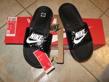 NIB Women's 8 Nike Benassi JDI Slip On Slides Sandals Black & White 343881-011