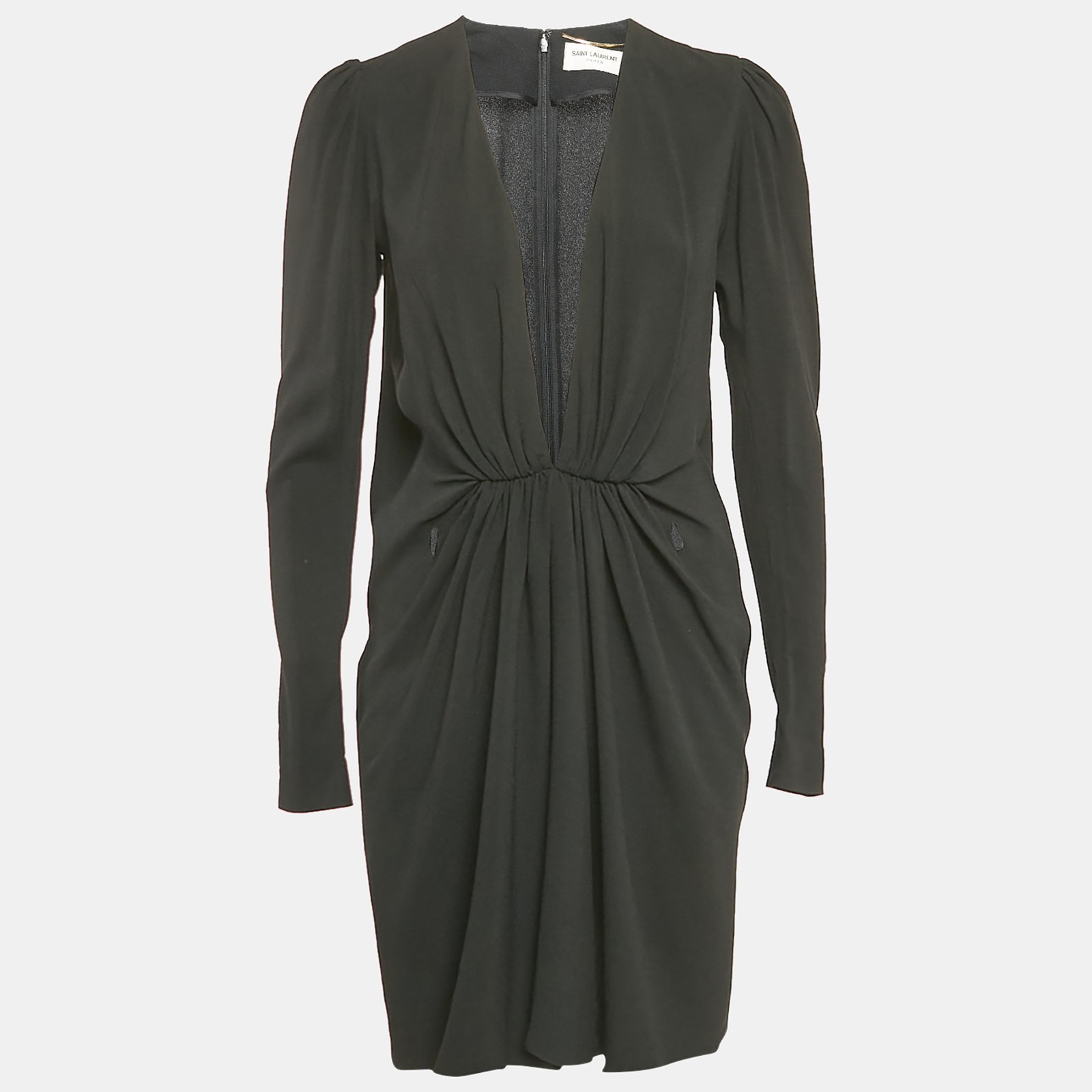 Saint Laurent Mini Abito Nero Crepe Scollo A Tuffo M