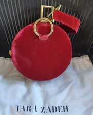 Image of Tara Zadeh Azar Red Round Velvet Clutch Bracelet Bag - Gold Geometric Hardware