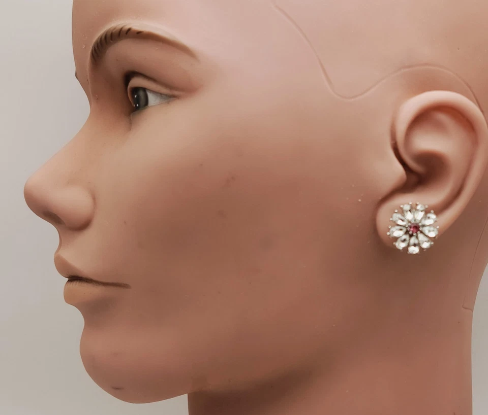 Nuovo Color Argento Rosa Trasparente Strass Set Orecchini a Bottone & Ciondolo - Immagine 2 di 3