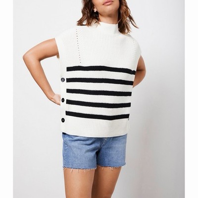 Mint Velvet Sweater Vest Women Size Small White Stripped Knit Short Sleeve