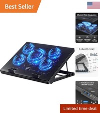Ergonomic Laptop Cooling Pad with 5 Fans, Blue LEDs  USB Hubs - 12-17" Laptops