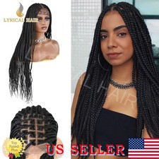 Afro Box Braided Wigs For Black Women Knotless Braid Micro Wig with Baby Hair