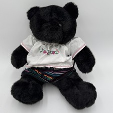 Vintage Build-A-Bear 1997 Black Teddy Bear Plush Doll Folk Outfit Embroidered