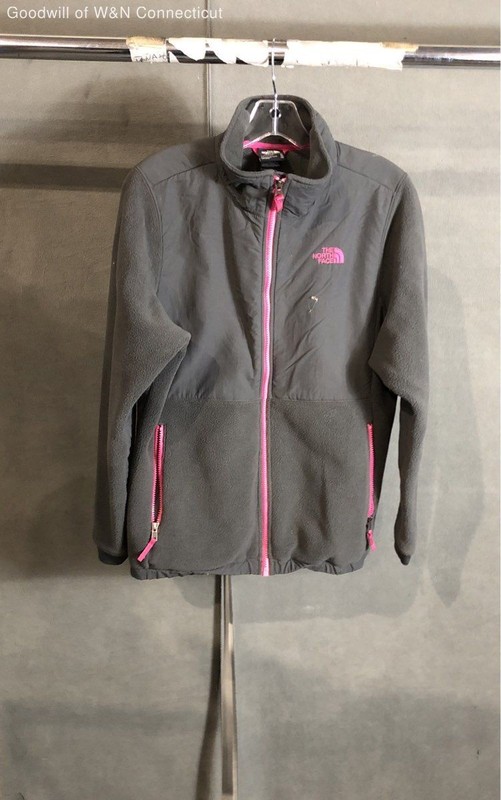 The North Face Girls Gray Pink Denali Fleece Hybrid Full Zip Jacket Sz XL 18