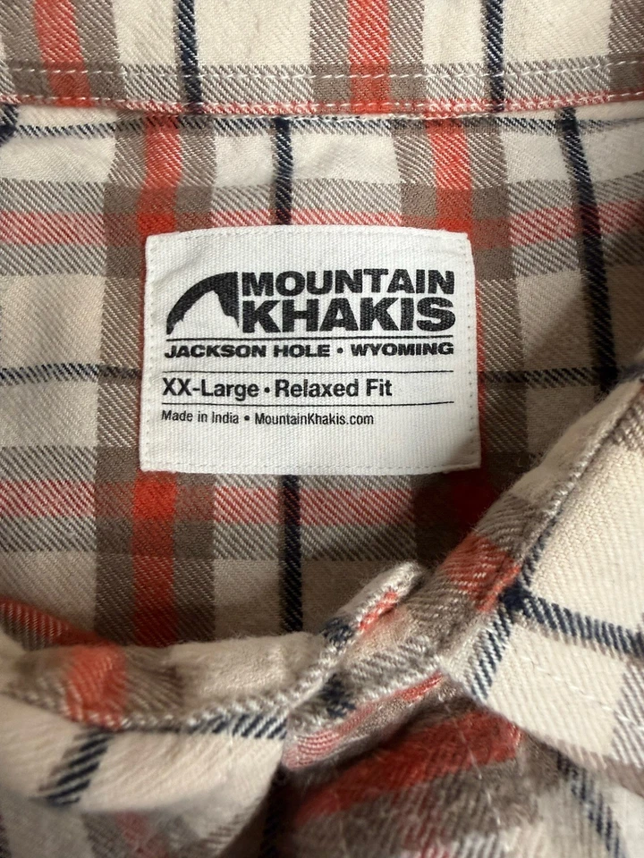 Camisa de franela Mountain Khakis para hombre 2XL calce relajado naranja marrón a cuadros peso medio Foto 3 de 4