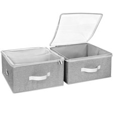 Fabric Storage Bins for Shelves with Clear Lid 2-Pack Stackable Closet Organizer