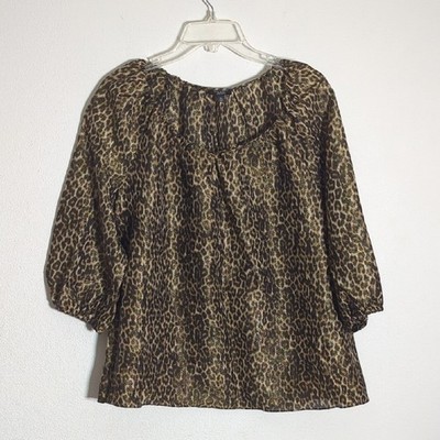 Talbots Women's Shirt Top Blouse Sheer Leopard Print Gold Metallic Plus Size 1XP