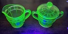 Jeannette Doric Creamer & Sugar Bowl Green Depression Glass Uranium