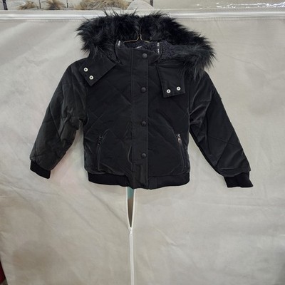 Justice Classic Puffer Girls Jacket black  XSmall 5/6 Faux Fur Hood Black NWT