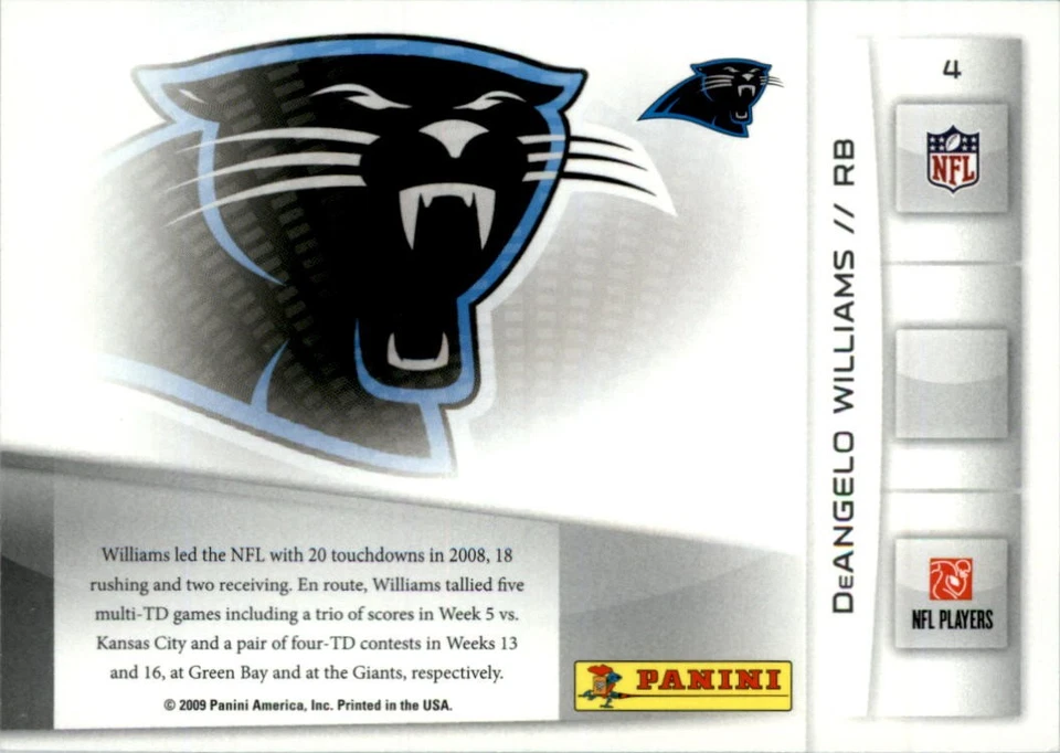 2009 Playoff Prestige TD Sensations #4 DeAngelo Williams - FB - Image 2 of 2
