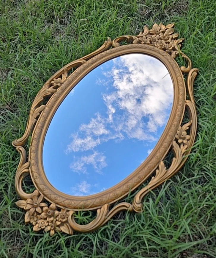 Espejo de pared vintage MCM French Country Syroco dorado pergaminos florece 1965 29" Foto 3 de 4