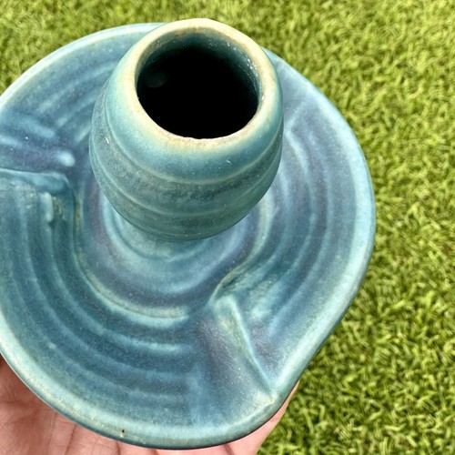 1994 Pewabic Pottery Detroit Studio Candle Holder Artist Signed Turquoise Glaze - Picture 6 of 10