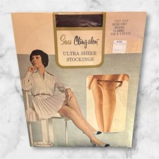 New Vintage Sears Cling-Alon Ultra Sheer Mesh Knit Stockings Mocha Size B