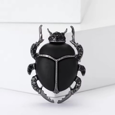 Retro Scarab Beetle Brooch Pin Black Rhinestone Bug Insect Summer Jewelry Gift